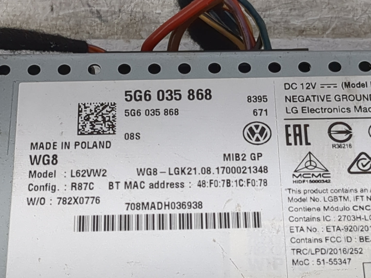 2018 Volkswagen Atlas Radio AM FM Cd Player Receiver Replacement P/N:5G6035868 L62VW2 Fits Fits 2019 2020 OEM Used Auto Part