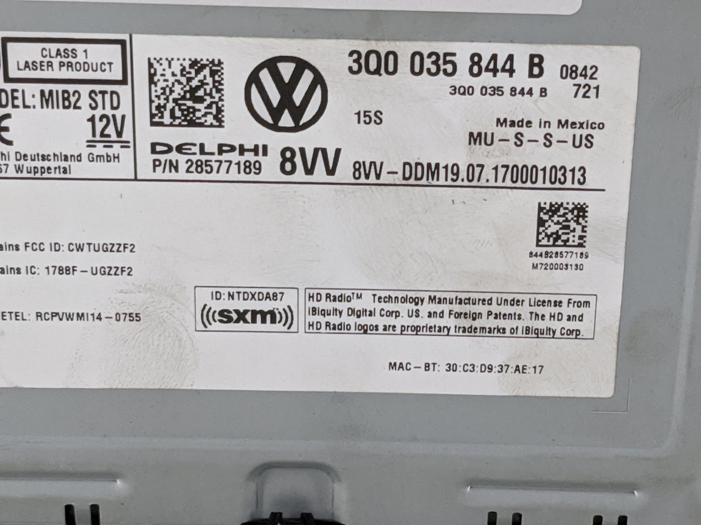 2018 Volkswagen Atlas Radio AM FM Cd Player Receiver Replacement P/N:3Q0035844B 28577189 Fits Fits 2019 2020 OEM Used Auto P