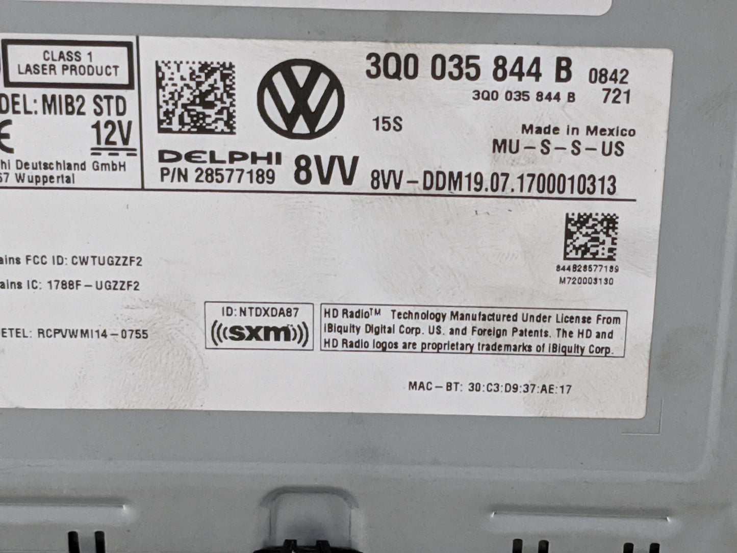 2018 Volkswagen Atlas Radio AM FM Cd Player Receiver Replacement P/N:3Q0035844B 28577189 Fits Fits 2019 2020 OEM Used Auto P