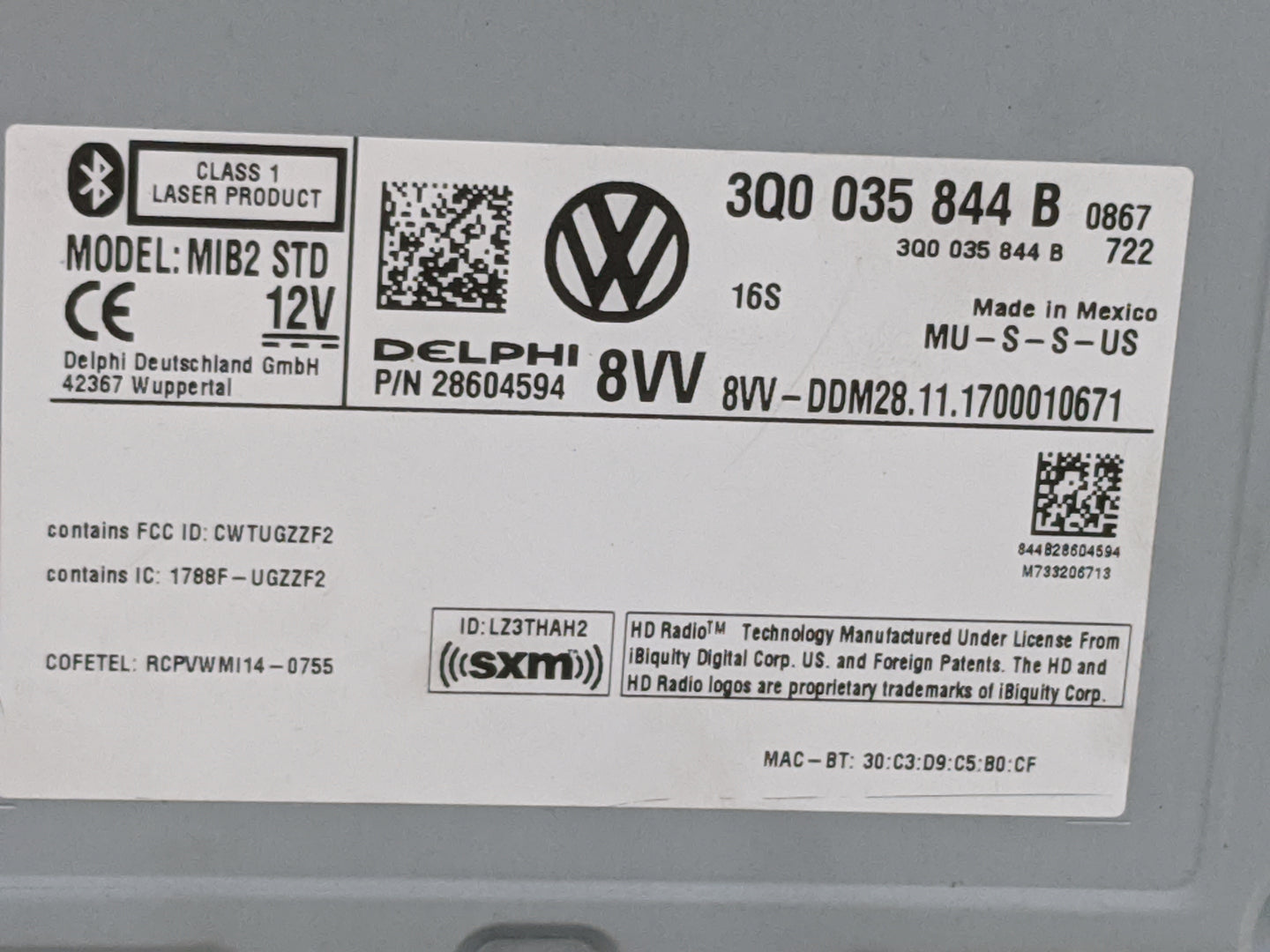 2018 Volkswagen Atlas Radio AM FM Cd Player Receiver Replacement P/N:3Q0035844B 28604594, CWTUGZZF2 Fits Fits 2019 2020 OEM 