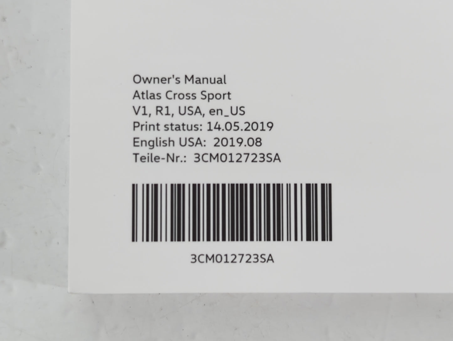 2018 Volkswagen Atlas Owners Manual Book Guide P/N:3CM012723SA OEM Used Auto Parts - Oemusedautoparts1.com