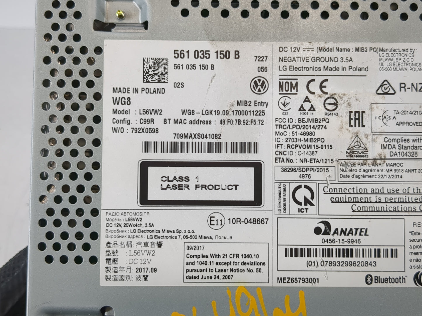 2018-2019 Volkswagen Beetle Radio AM FM Cd Player Receiver Replacement P/N:561 035 150 B Fits Fits 2018 2019 OEM Used Auto P