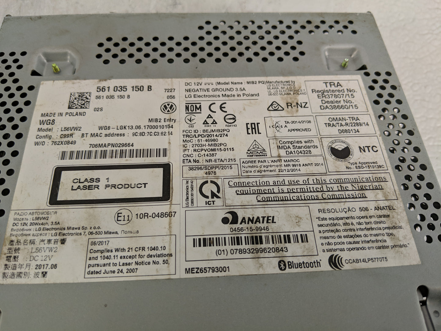 2018-2019 Volkswagen Beetle Radio AM FM Cd Player Receiver Replacement P/N:561 035 150 B Fits Fits 2018 2019 OEM Used Auto P
