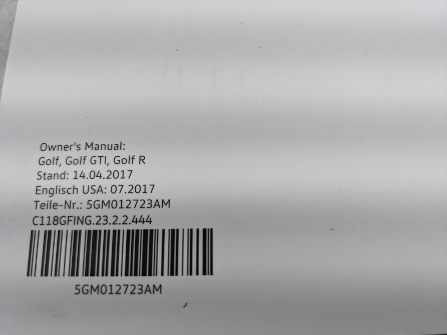 2018 Volkswagen Golf Owners Manual Book Guide P/N:5GM012723AM OEM Used Auto Parts - Oemusedautoparts1.com