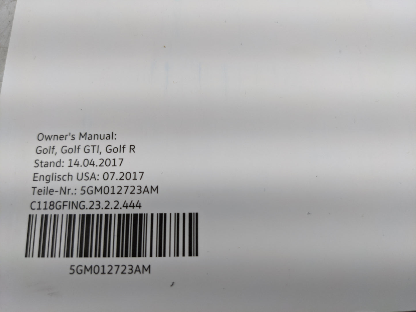 2018 Volkswagen Golf Owners Manual Book Guide P/N:5GM012723AM OEM Used Auto Parts - Oemusedautoparts1.com