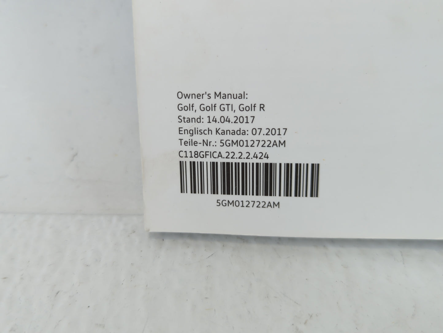 2018 Volkswagen Golf Owners Manual Book Guide P/N:5GM012722AM OEM Used Auto Parts - Oemusedautoparts1.com