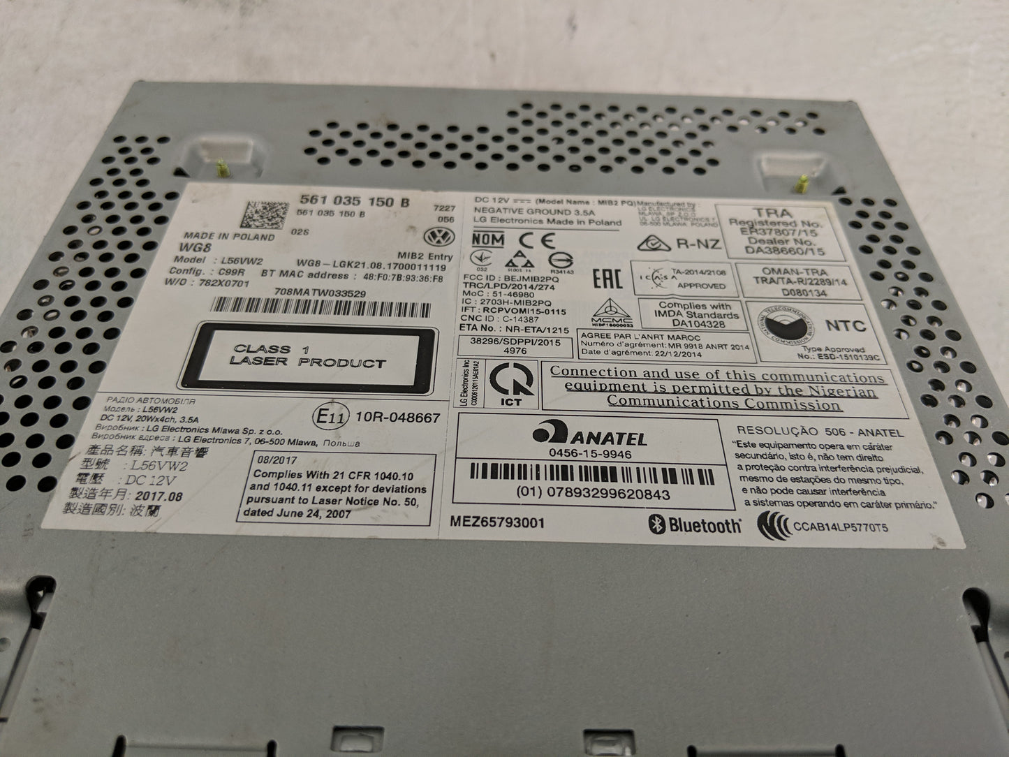 2018 Volkswagen Jetta Radio AM FM Cd Player Receiver Replacement P/N:561 035 150 B Fits Fits 2019 OEM Used Auto Parts - Oemu