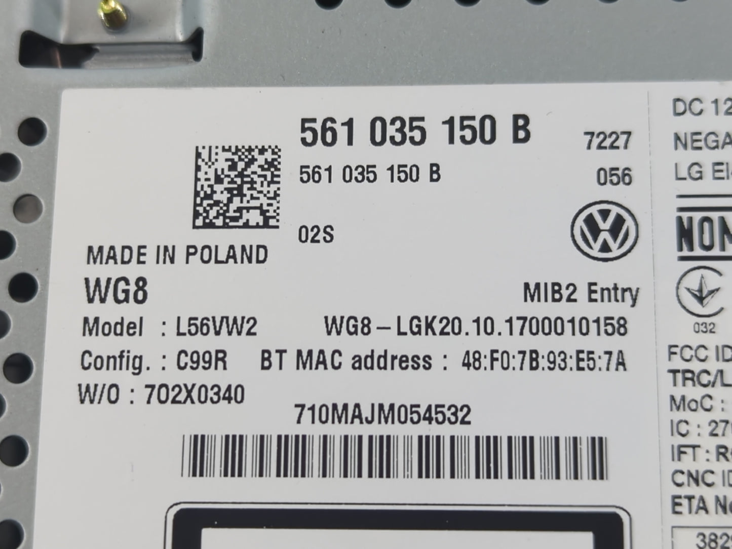 2018 Volkswagen Jetta Radio AM FM Cd Player Receiver Replacement P/N:561 035 150 B Fits Fits 2019 OEM Used Auto Parts - Oemu