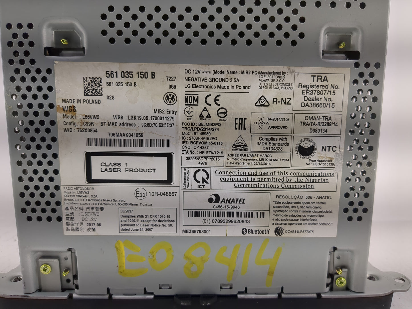 2018 Volkswagen Jetta Radio AM FM Cd Player Receiver Replacement P/N:561 035 150 B Fits Fits 2019 OEM Used Auto Parts - Oemu