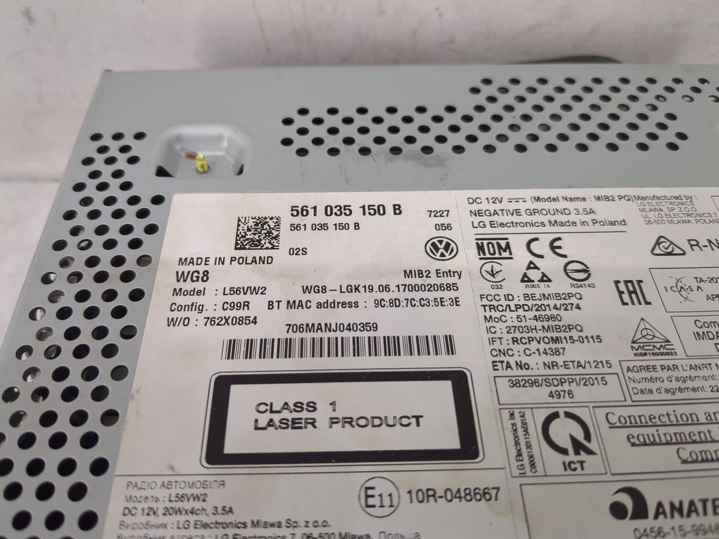 2018 Volkswagen Jetta Radio AM FM Cd Player Receiver Replacement P/N:561 035 150 B Fits Fits 2019 OEM Used Auto Parts - Oemu