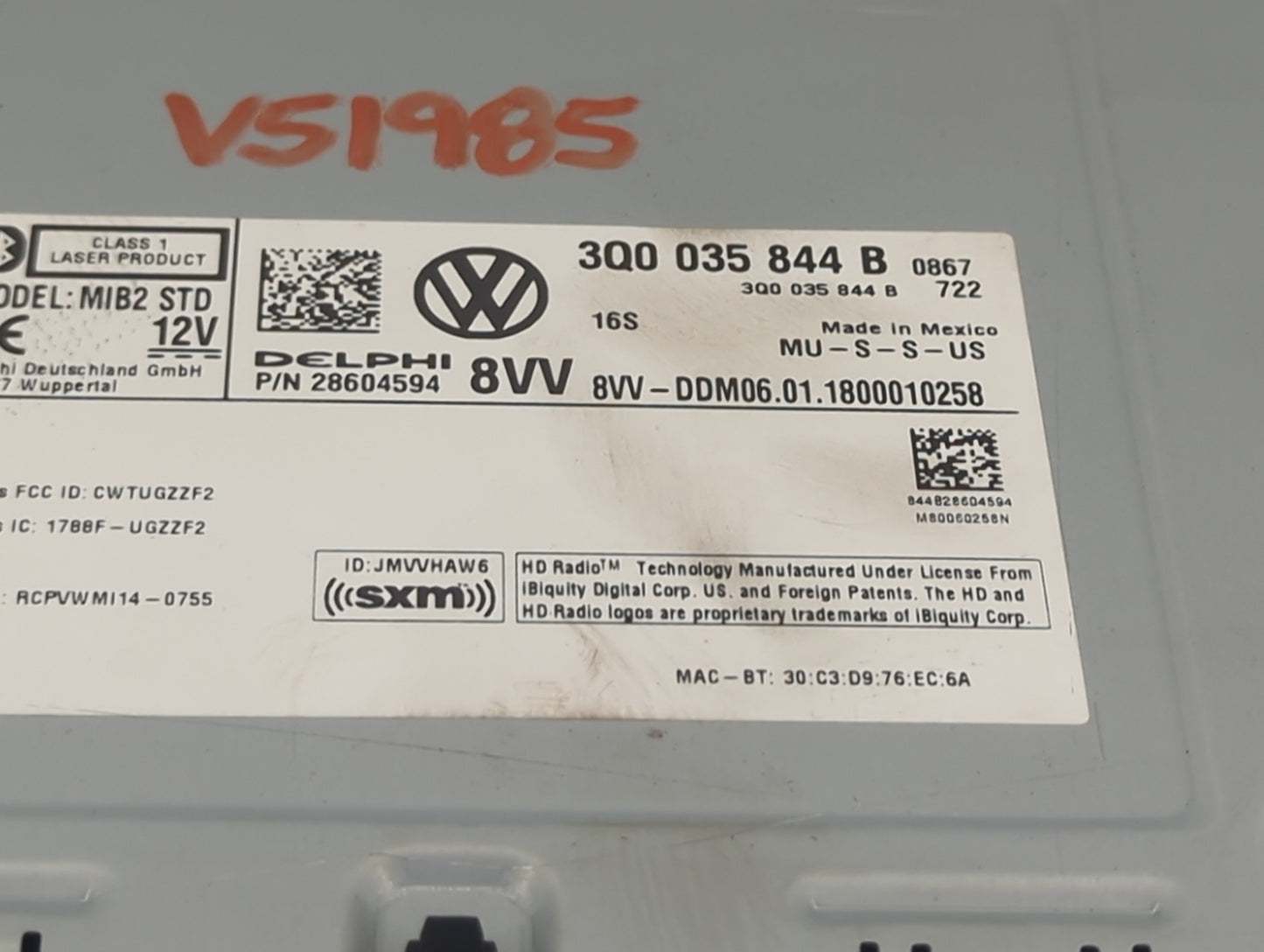 2018-2020 Volkswagen Tiguan Radio AM FM Cd Player Receiver Replacement P/N:3Q0035844B 28604594, CWTUGZZF2 Fits Fits 2018 201