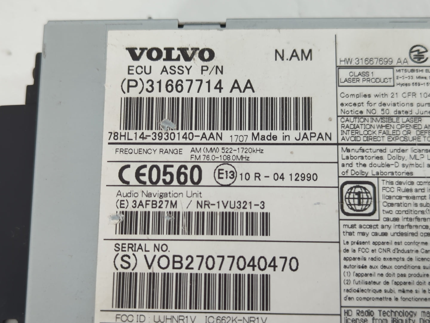 2018-2018 Volvo S60 Am Fm Cd Player Radio Receiver - Oemusedautoparts1.com