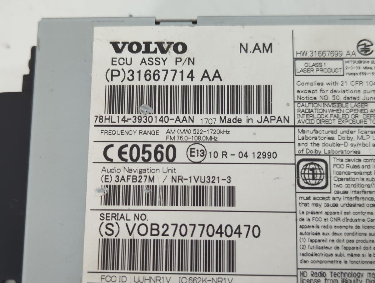 2018-2018 Volvo S60 Am Fm Cd Player Radio Receiver - Oemusedautoparts1.com