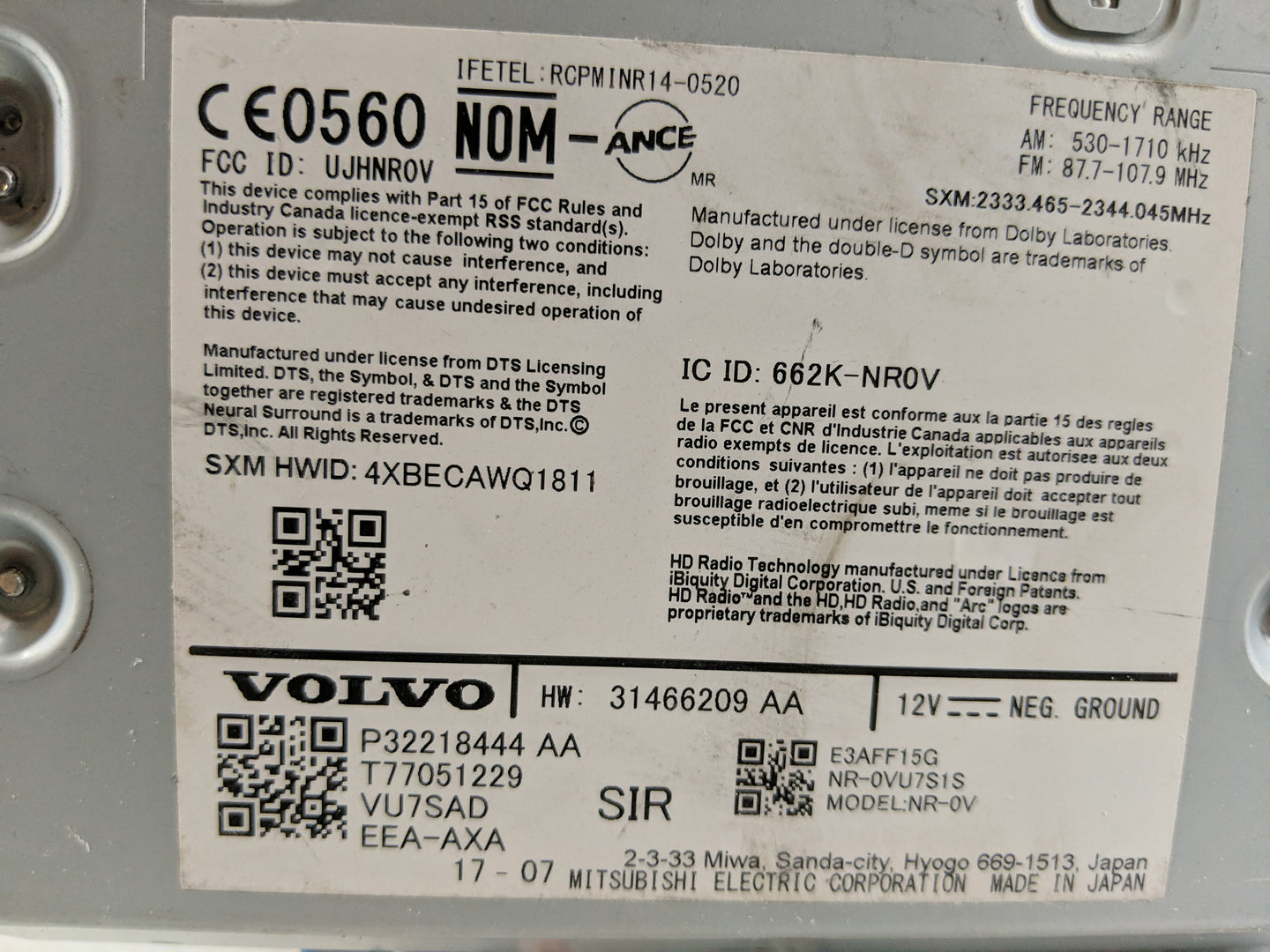 2018 Volvo S90 Radio AM FM Cd Player Receiver Replacement P/N:32218444 Fits OEM Used Auto Parts - Oemusedautoparts1.com