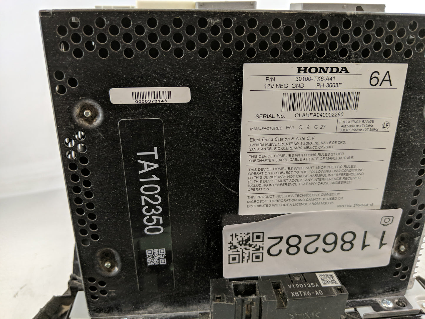 2019-2022 Acura Ilx Radio AM FM Cd Player Receiver Replacement P/N:39100-TX6-A41 Fits Fits 2019 2020 2021 2022 OEM Used Auto