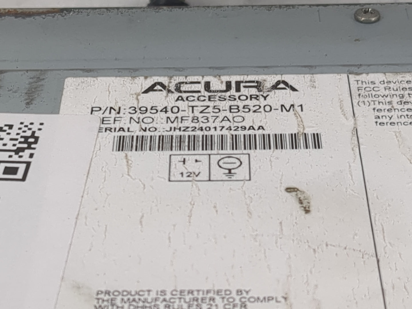 2018-2020 Acura Mdx Radio AM FM Cd Player Receiver Replacement P/N:39540-TZ5-B520-M1 MF837A0 Fits Fits 2018 2019 2020 OEM Us