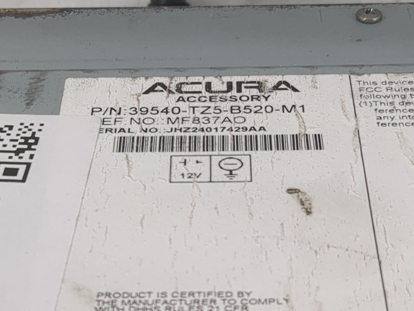 2018-2020 Acura Mdx Radio AM FM Cd Player Receiver Replacement P/N:39540-TZ5-B520-M1 MF837A0 Fits Fits 2018 2019 2020 OEM Us