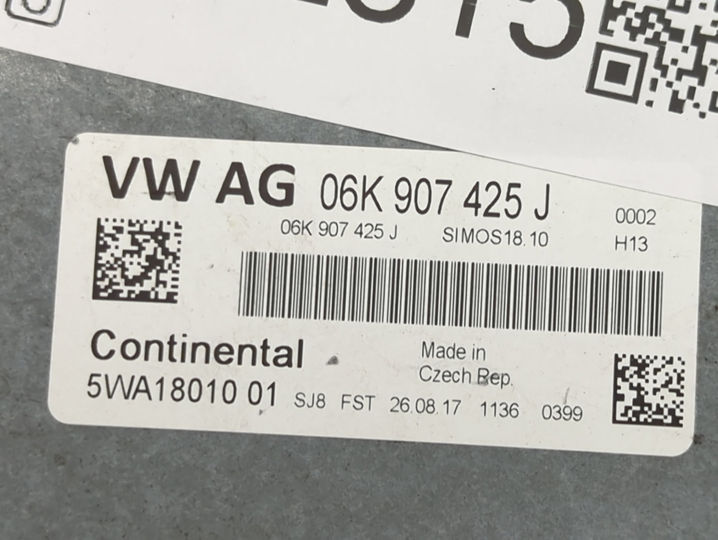 2019 Audi A3 PCM Engine Control Computer ECU ECM PCU OEM P/N:06K907425J 5WA18010 01, A2C81673200 Fits Fits 2020 OEM Used Aut