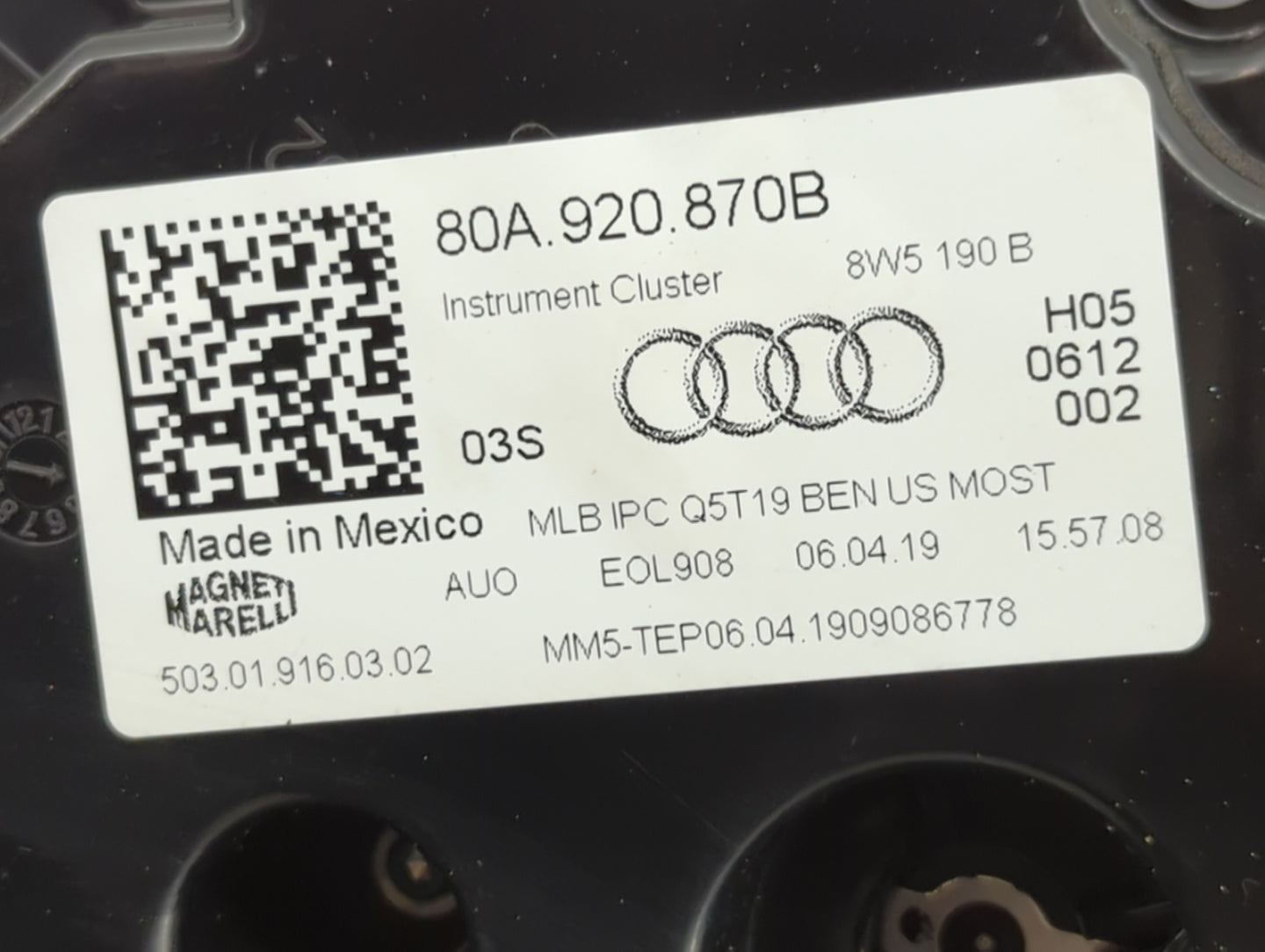 2019-2020 Audi Q5 Instrument Cluster Speedometer Gauges P/N:8W5 190 B 80A 920 870B Miles: Fits Fits 2019 2020 OEM Used Auto 