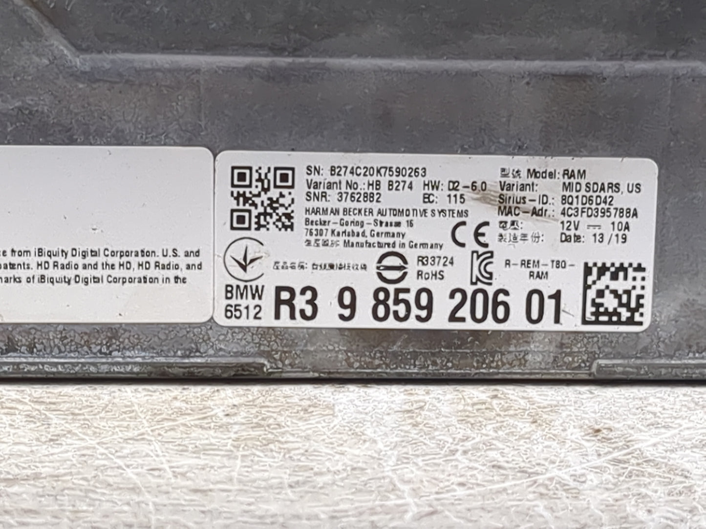 2019-2021 Bmw 330i Radio Speaker Amplifier 9859206|65129859206 - Oemusedautoparts1.com