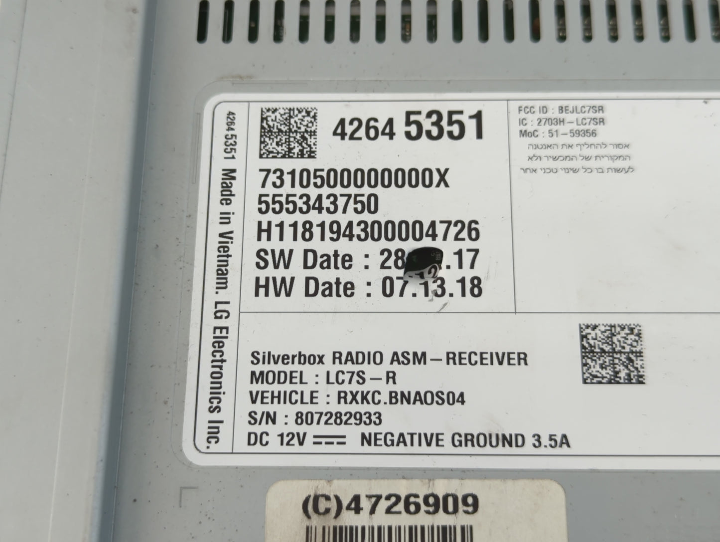 2019 Chevrolet Silverado 1500 Radio AM FM Cd Player Receiver Replacement P/N:42645351 Fits Fits 2018 2020 OEM Used Auto Part