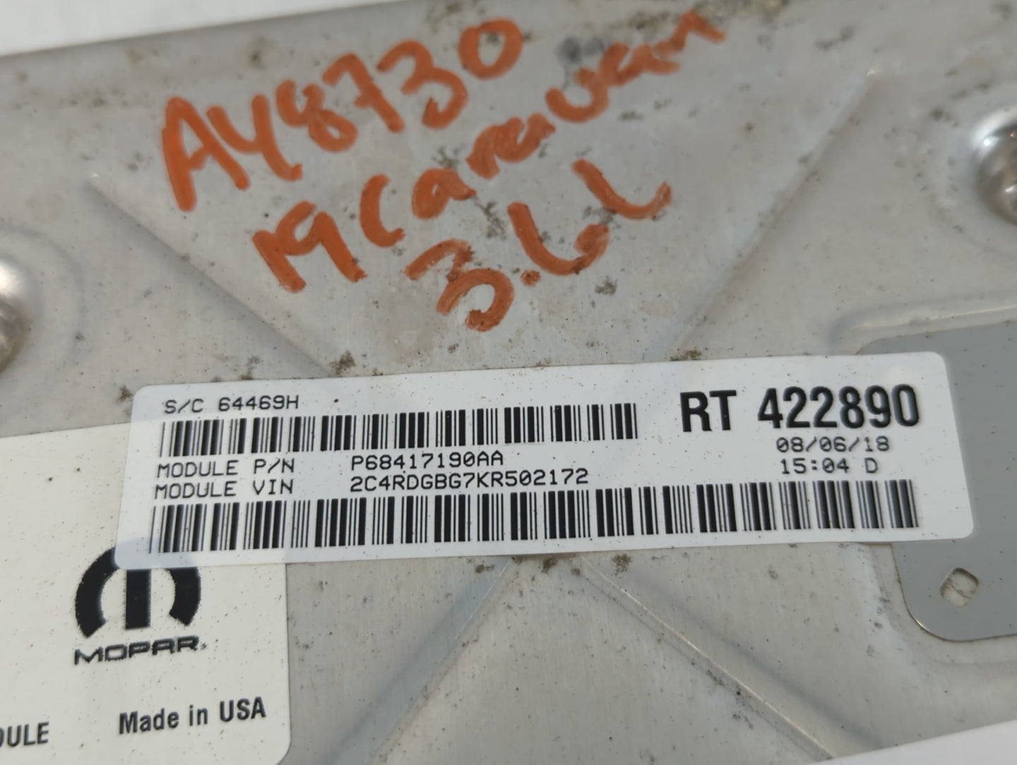 2019 Dodge Caravan PCM Engine Control Computer ECU ECM PCU OEM P/N:P68417190AA P68243295AB Fits Fits 2016 2017 2018 2020 OEM