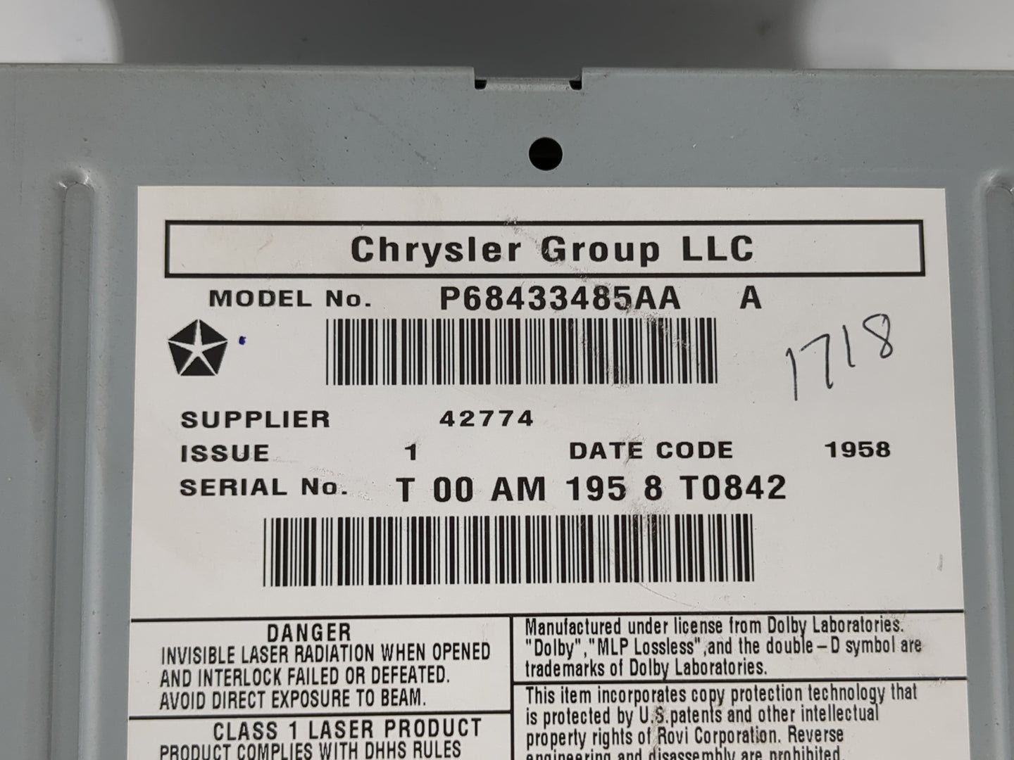 2019 Dodge Caravan Radio AM FM Cd Player Receiver Replacement P/N:P68433485AA Fits Fits 2012 2013 2014 2015 2016 2017 2018 2