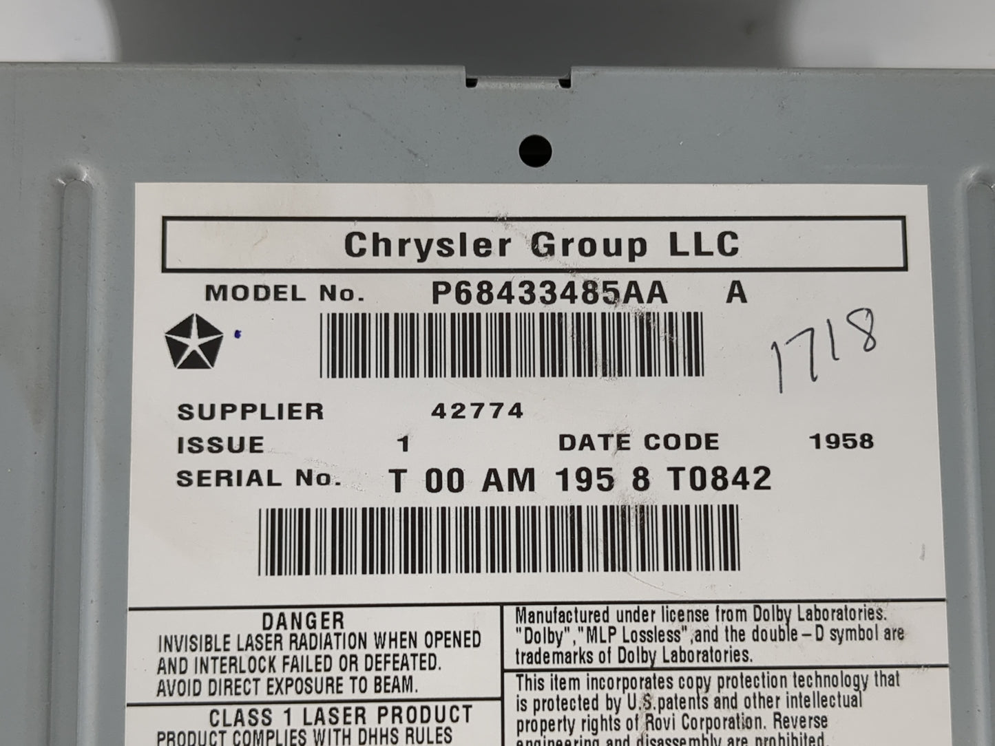 2019 Dodge Caravan Radio AM FM Cd Player Receiver Replacement P/N:P68433485AA Fits Fits 2012 2013 2014 2015 2016 2017 2018 2