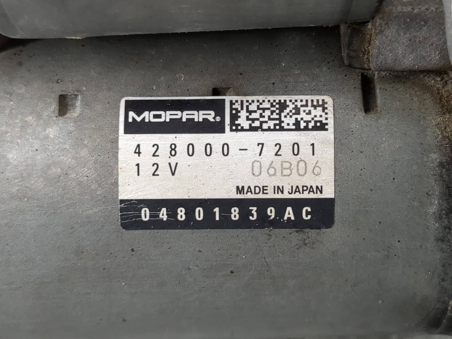 2019 Dodge Caravan Car Starter Motor Solenoid OEM P/N:428000-7201 04801839 Fits OEM Used Auto Parts - Oemusedautoparts1.com