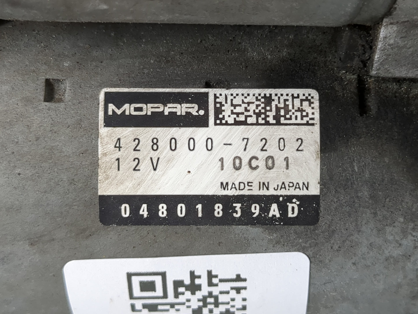 2019 Dodge Caravan Car Starter Motor Solenoid OEM P/N:428000-7202 04801839AD Fits OEM Used Auto Parts - Oemusedautoparts1.co