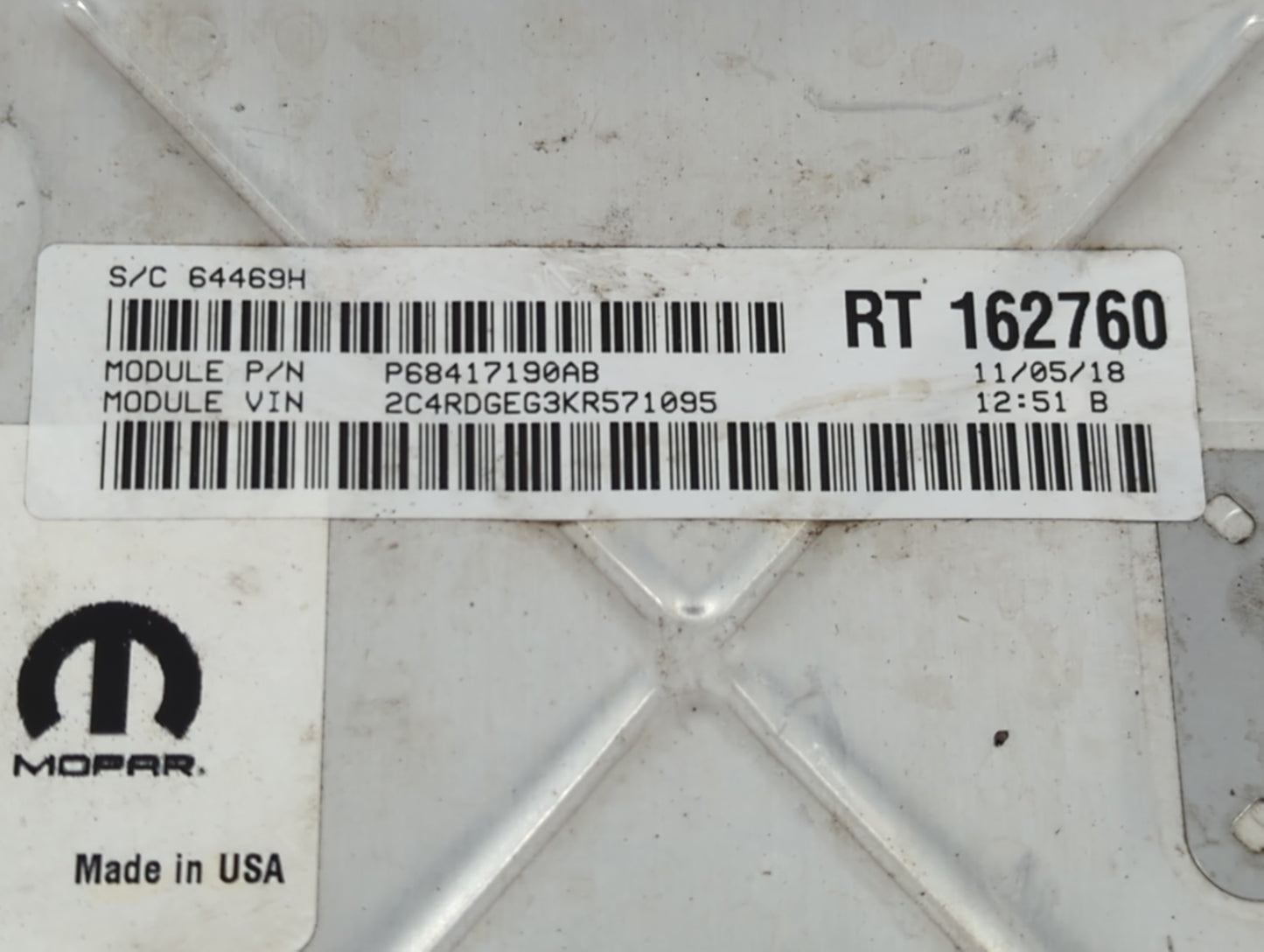 2019 Dodge Caravan PCM Engine Control Computer ECU ECM PCU OEM P/N:P68243295AB Fits Fits 2016 2017 2018 2020 OEM Used Auto P