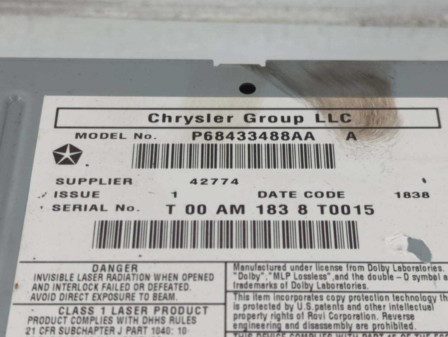 2019 Dodge Caravan Radio AM FM Cd Player Receiver Replacement P/N:P68433488AA Fits Fits 2012 2013 2014 2015 2016 2017 2018 2