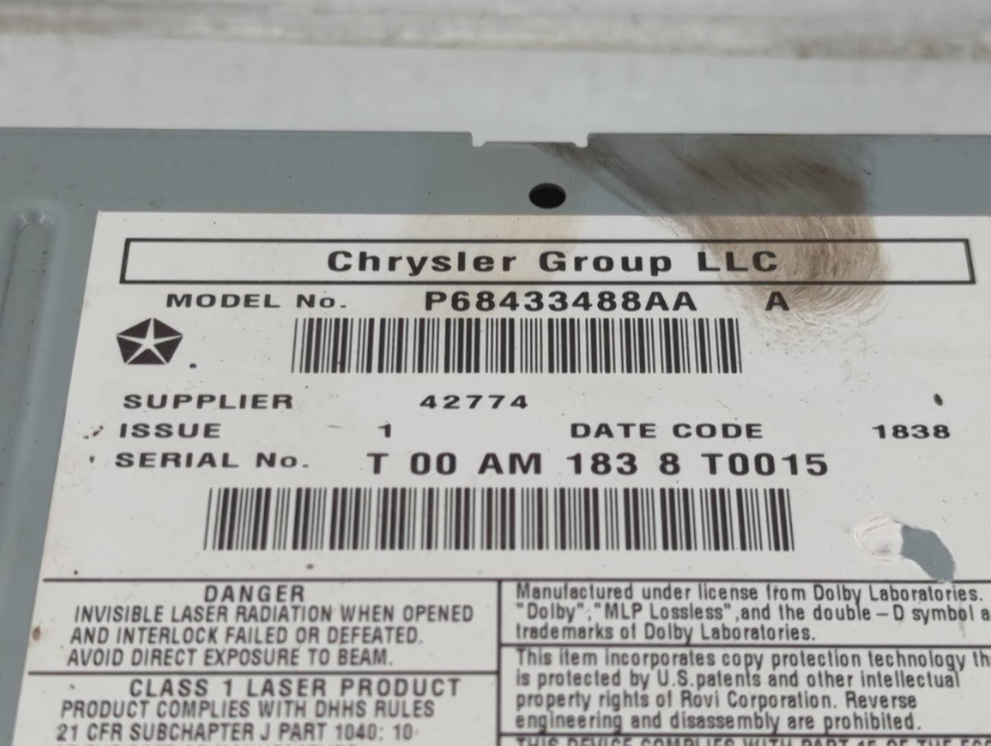 2019 Dodge Caravan Radio AM FM Cd Player Receiver Replacement P/N:P68433488AA Fits Fits 2012 2013 2014 2015 2016 2017 2018 2