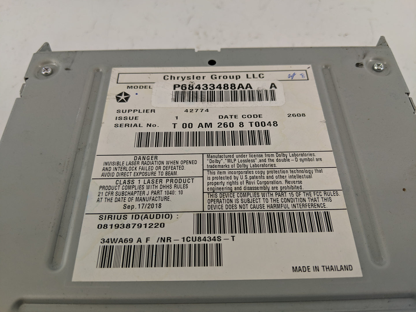2019 Dodge Caravan Radio AM FM Cd Player Receiver Replacement P/N:P68433488AA Fits Fits 2012 2013 2014 2015 2016 2017 2018 2