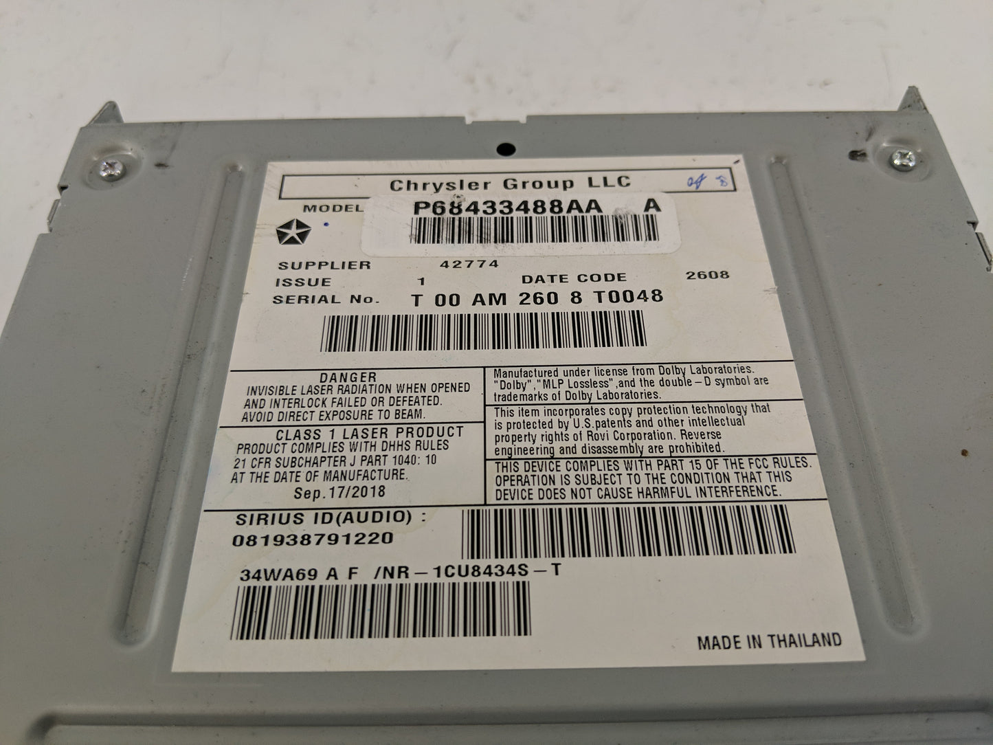 2019 Dodge Caravan Radio AM FM Cd Player Receiver Replacement P/N:P68433488AA Fits Fits 2012 2013 2014 2015 2016 2017 2018 2