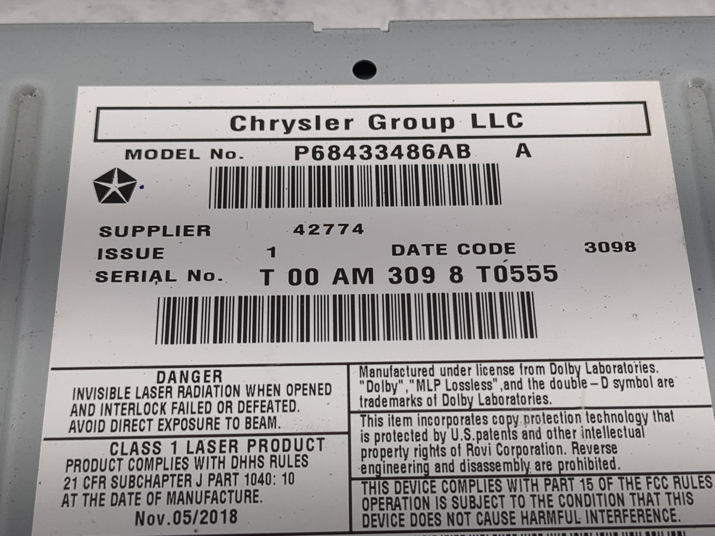 2019 Dodge Caravan Radio AM FM Cd Player Receiver Replacement P/N:P68433486AB Fits Fits 2012 2013 2014 2015 2016 2017 2018 2