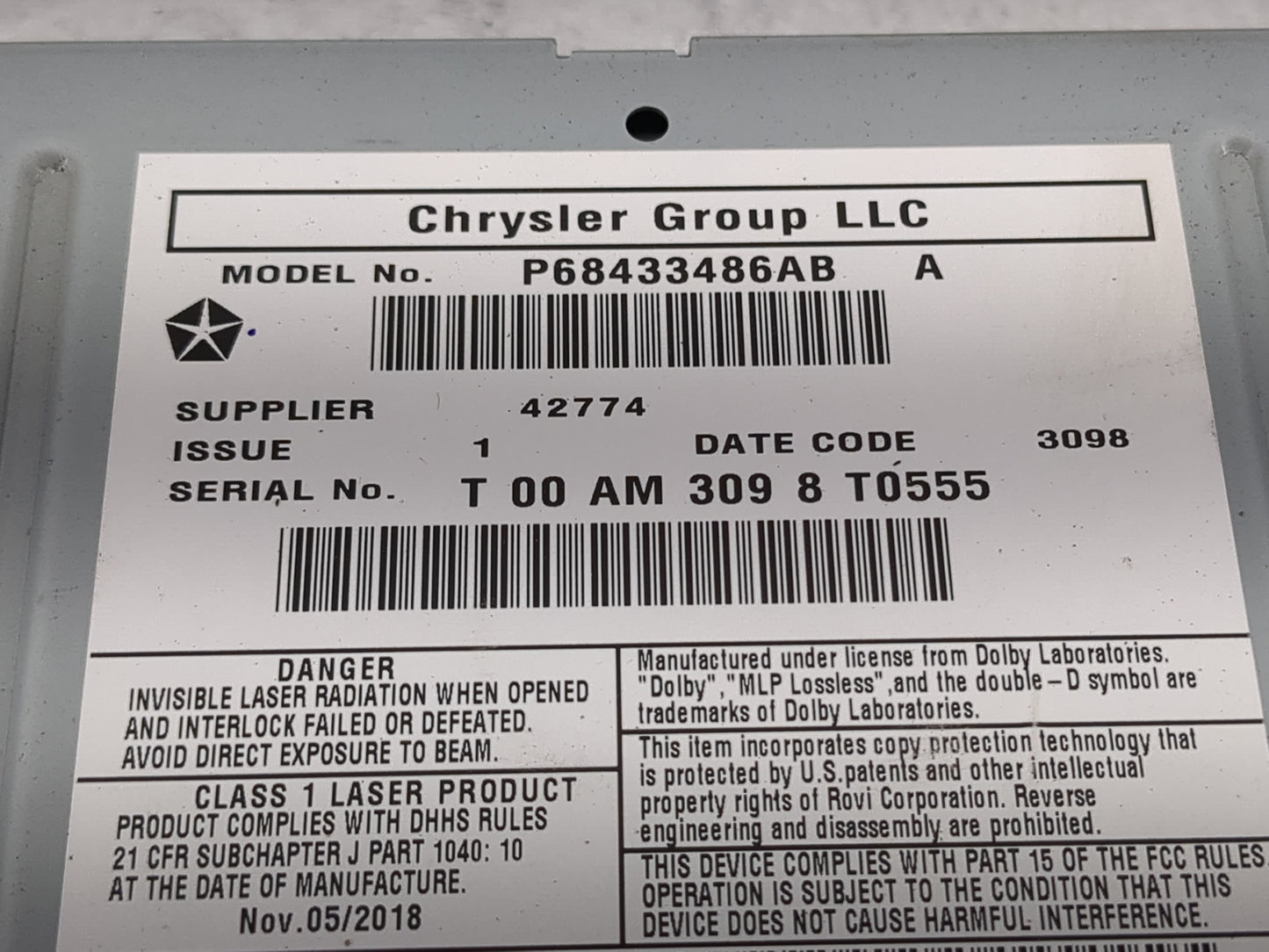 2019 Dodge Caravan Radio AM FM Cd Player Receiver Replacement P/N:P68433486AB Fits Fits 2012 2013 2014 2015 2016 2017 2018 2