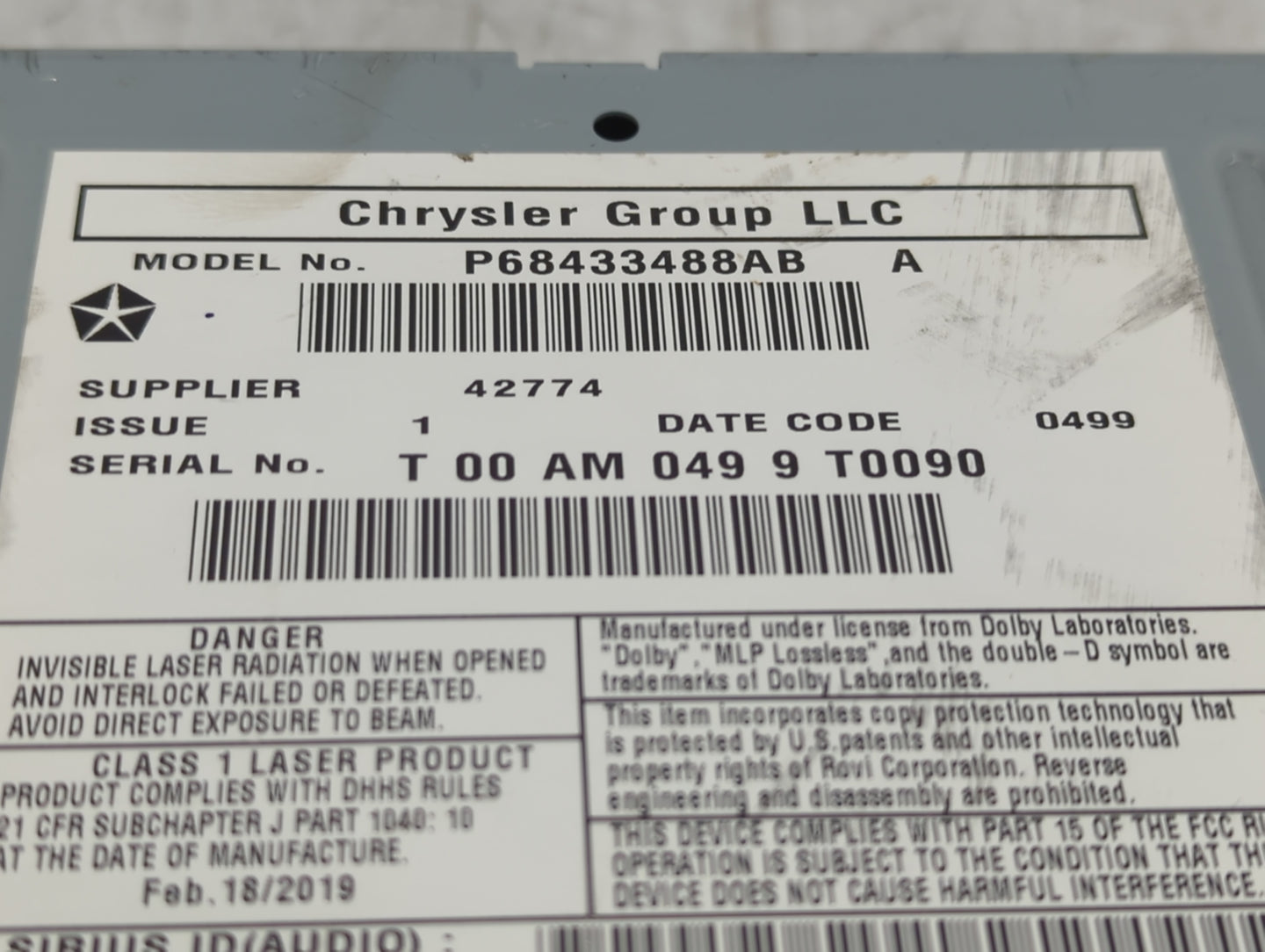 2019 Dodge Caravan Radio AM FM Cd Player Receiver Replacement P/N:68433488AB Fits Fits 2012 2013 2014 2015 2016 2017 2018 20