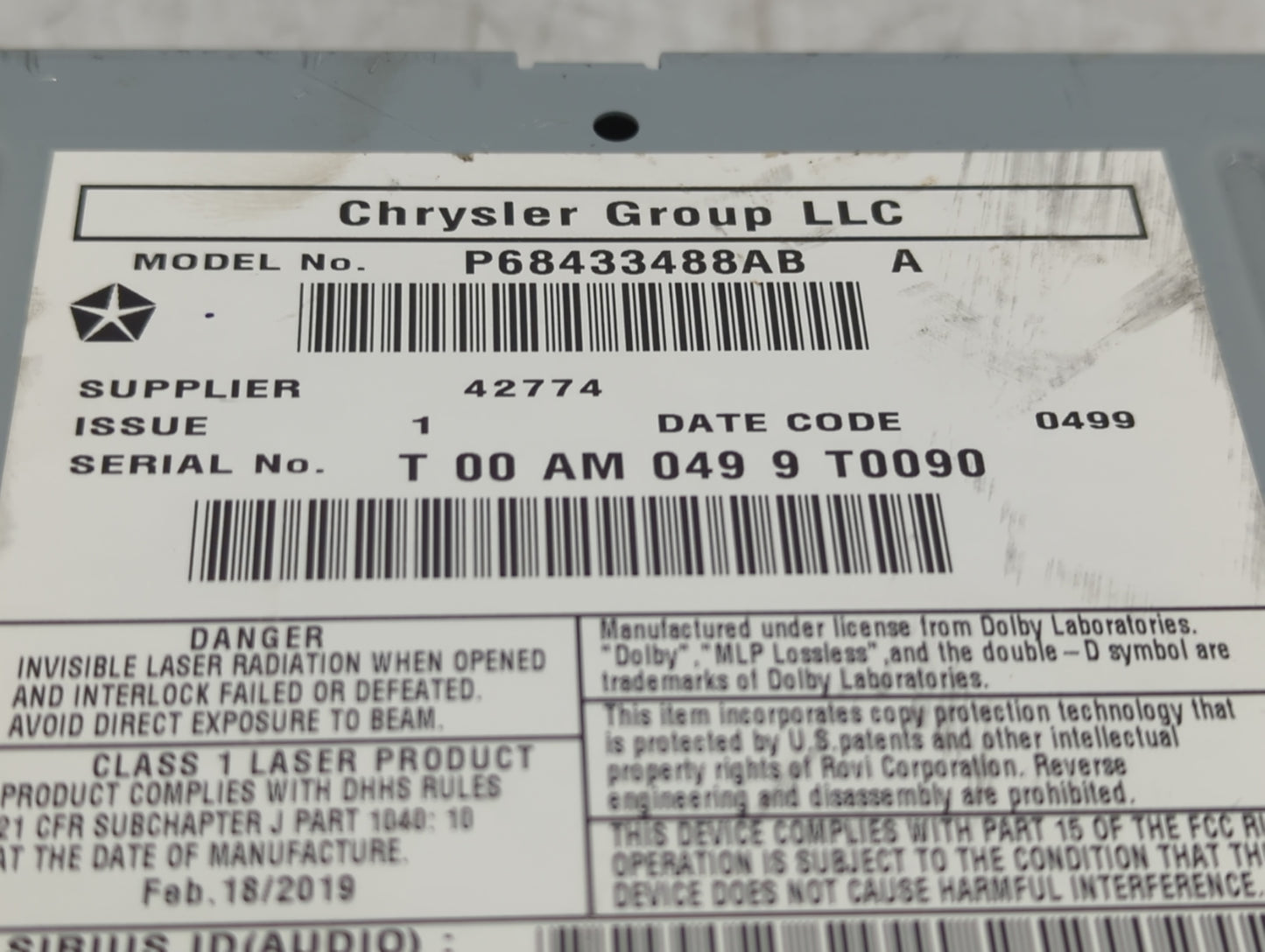 2019 Dodge Caravan Radio AM FM Cd Player Receiver Replacement P/N:68433488AB Fits Fits 2012 2013 2014 2015 2016 2017 2018 20