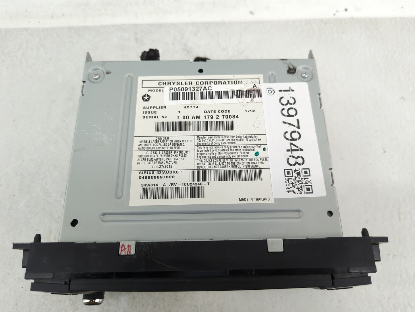 2019 Dodge Caravan Radio AM FM Cd Player Receiver Replacement P/N:05091327AC Fits Fits 2012 2013 2014 2015 2016 2017 2018 20