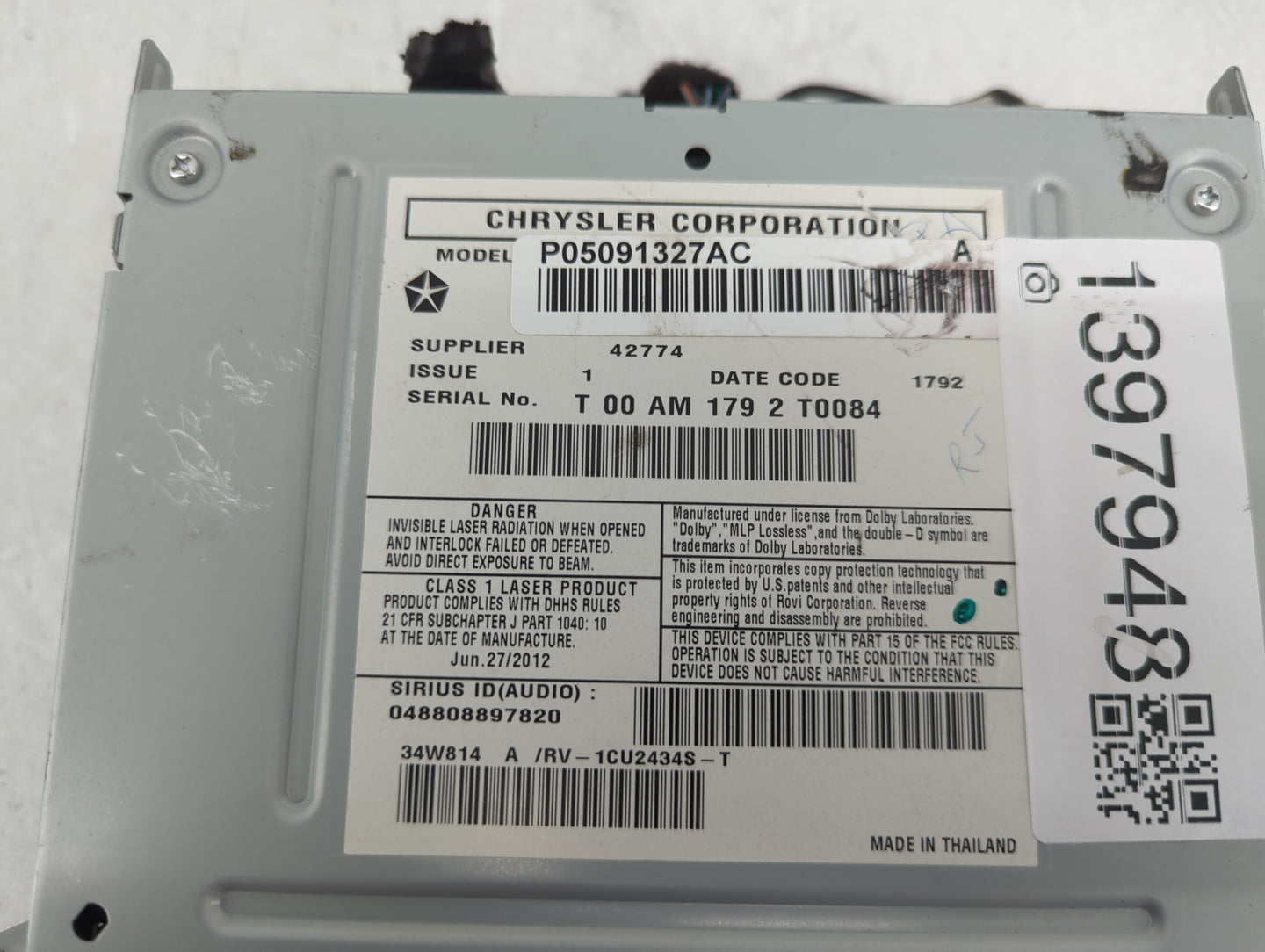 2019 Dodge Caravan Radio AM FM Cd Player Receiver Replacement P/N:05091327AC Fits Fits 2012 2013 2014 2015 2016 2017 2018 20