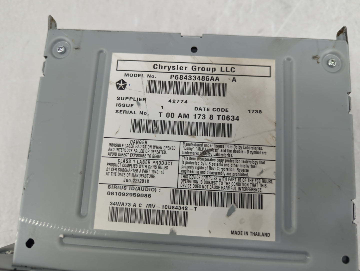 2019 Dodge Caravan Radio AM FM Cd Player Receiver Replacement P/N:P68433486AA Fits Fits 2012 2013 2014 2015 2016 2017 2018 2