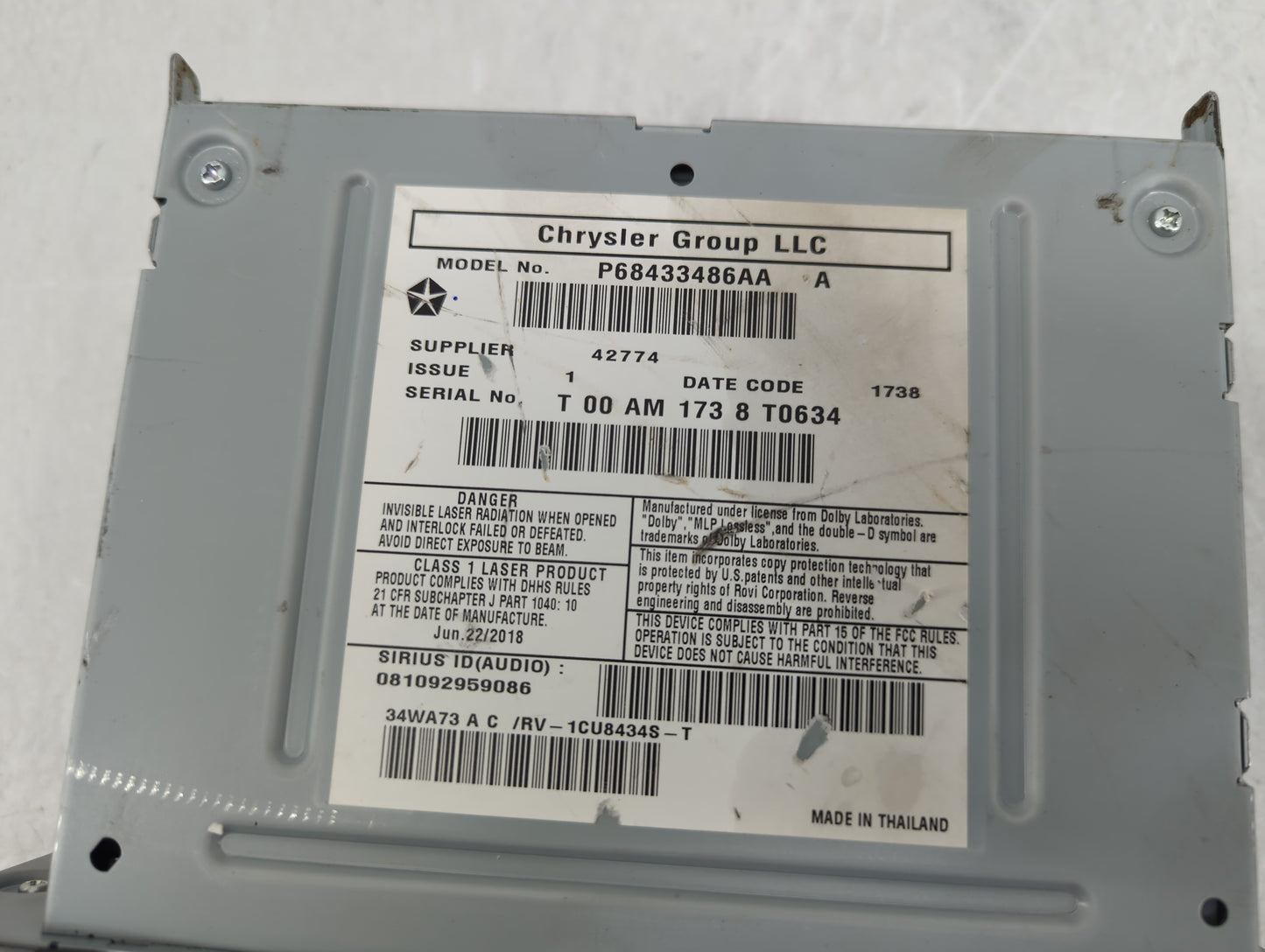 2019 Dodge Caravan Radio AM FM Cd Player Receiver Replacement P/N:P68433486AA Fits Fits 2012 2013 2014 2015 2016 2017 2018 2