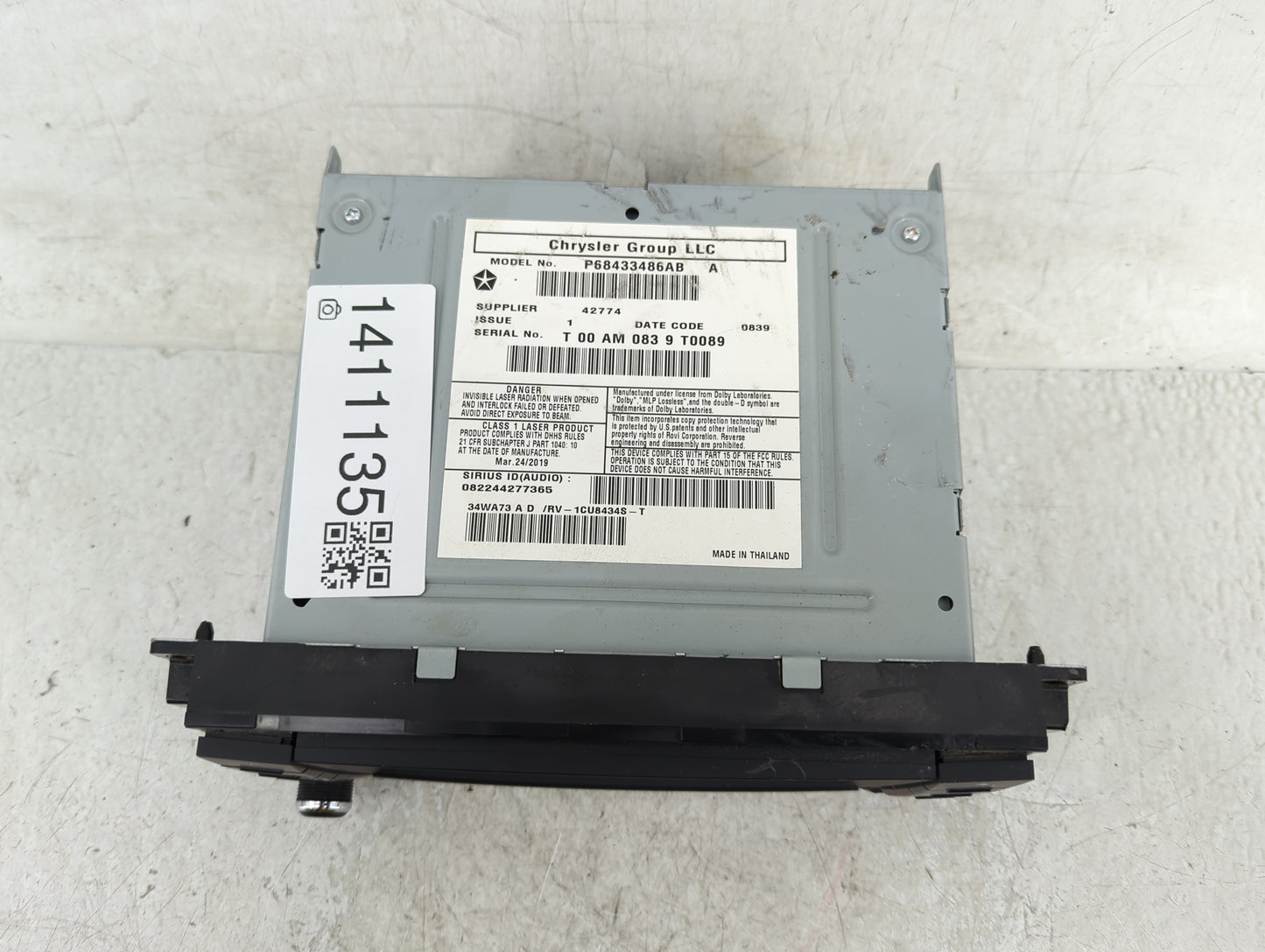2019 Dodge Caravan Radio AM FM Cd Player Receiver Replacement P/N:P68433486AB Fits Fits 2012 2013 2014 2015 2016 2017 2018 2