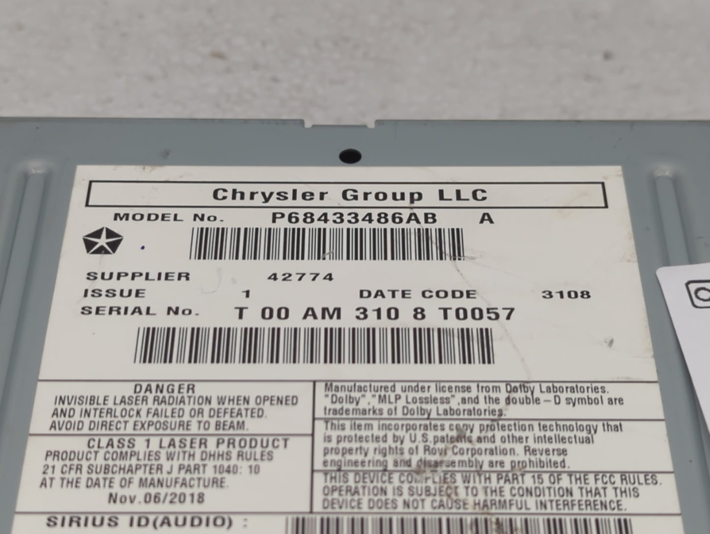 2019 Dodge Caravan Radio AM FM Cd Player Receiver Replacement P/N:P68433486AB Fits Fits 2012 2013 2014 2015 2016 2017 2018 2