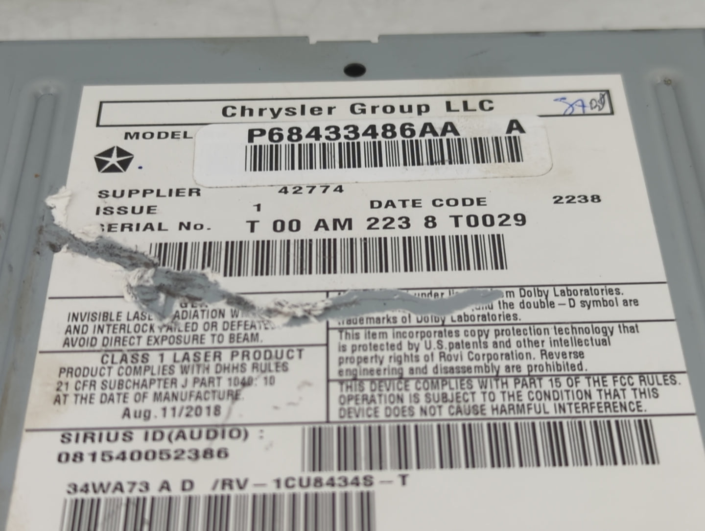 2019 Dodge Caravan Radio AM FM Cd Player Receiver Replacement P/N:P68433486AA Fits Fits 2012 2013 2014 2015 2016 2017 2018 2