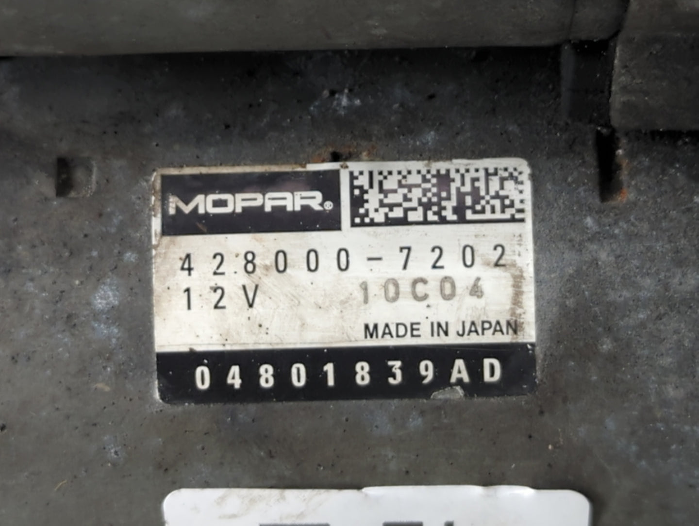 2019 Dodge Caravan Car Starter Motor Solenoid OEM P/N:428000-7202 04801839AD Fits OEM Used Auto Parts - Oemusedautoparts1.co