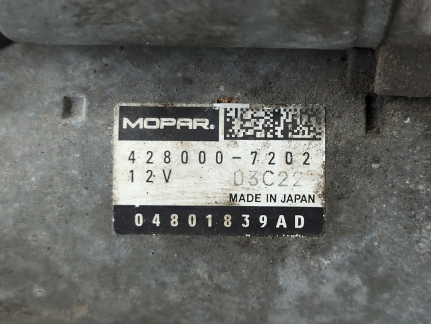 2019 Dodge Caravan Car Starter Motor Solenoid OEM P/N:428000-7202 04801839AD Fits OEM Used Auto Parts - Oemusedautoparts1.co
