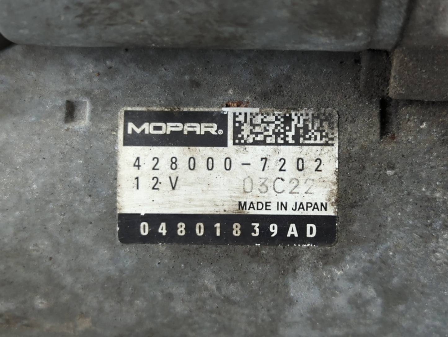2019 Dodge Caravan Car Starter Motor Solenoid OEM P/N:428000-7202 04801839AD Fits OEM Used Auto Parts - Oemusedautoparts1.co