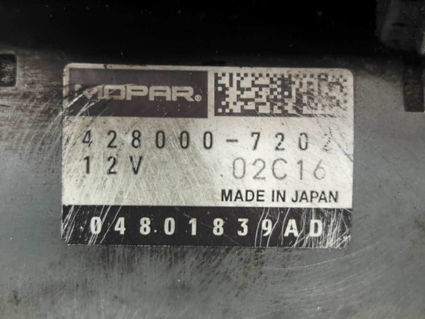 2019 Dodge Caravan Car Starter Motor Solenoid OEM P/N:428000-7202 04801839AD Fits OEM Used Auto Parts - Oemusedautoparts1.co